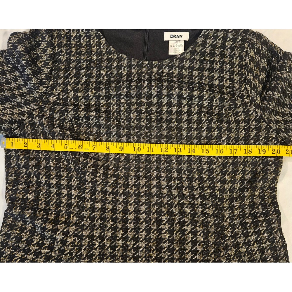 DKNY Black Gold Metallic Houndstooth Short Sleeve Shift Dress‎ Size 16 Chic - Picture 11 of 11